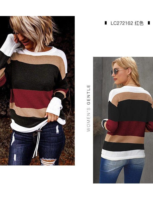 Multicolor Striped Round Neck Long Sleeve T-Shirt