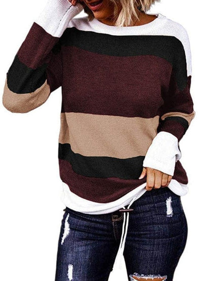 Multicolor Striped Round Neck Long Sleeve T-Shirt