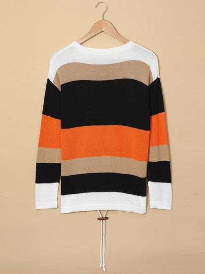 Multicolor Striped Round Neck Long Sleeve T-Shirt