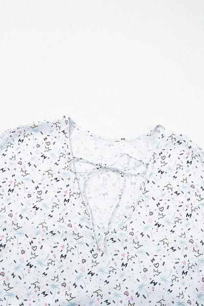 Multicolored Print V-Neck Flowy Split Sleeve Maxi Dress