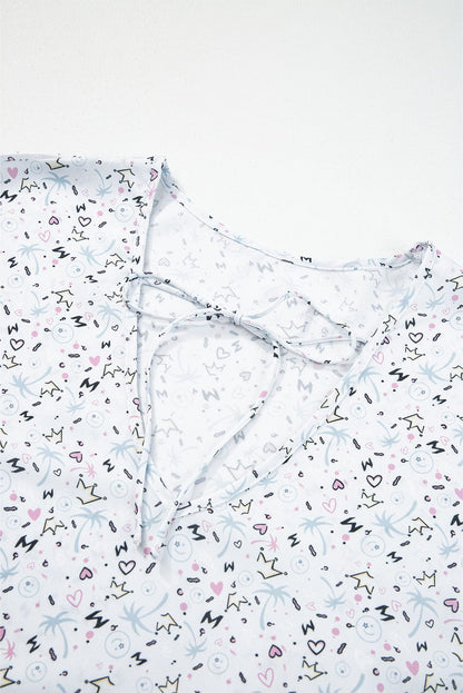 Multicolored Print V-Neck Flowy Split Sleeve Maxi Dress