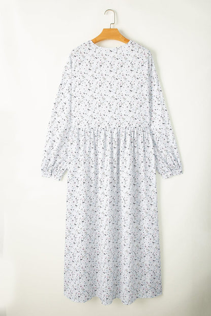 Multicolored Print V-Neck Flowy Split Sleeve Maxi Dress