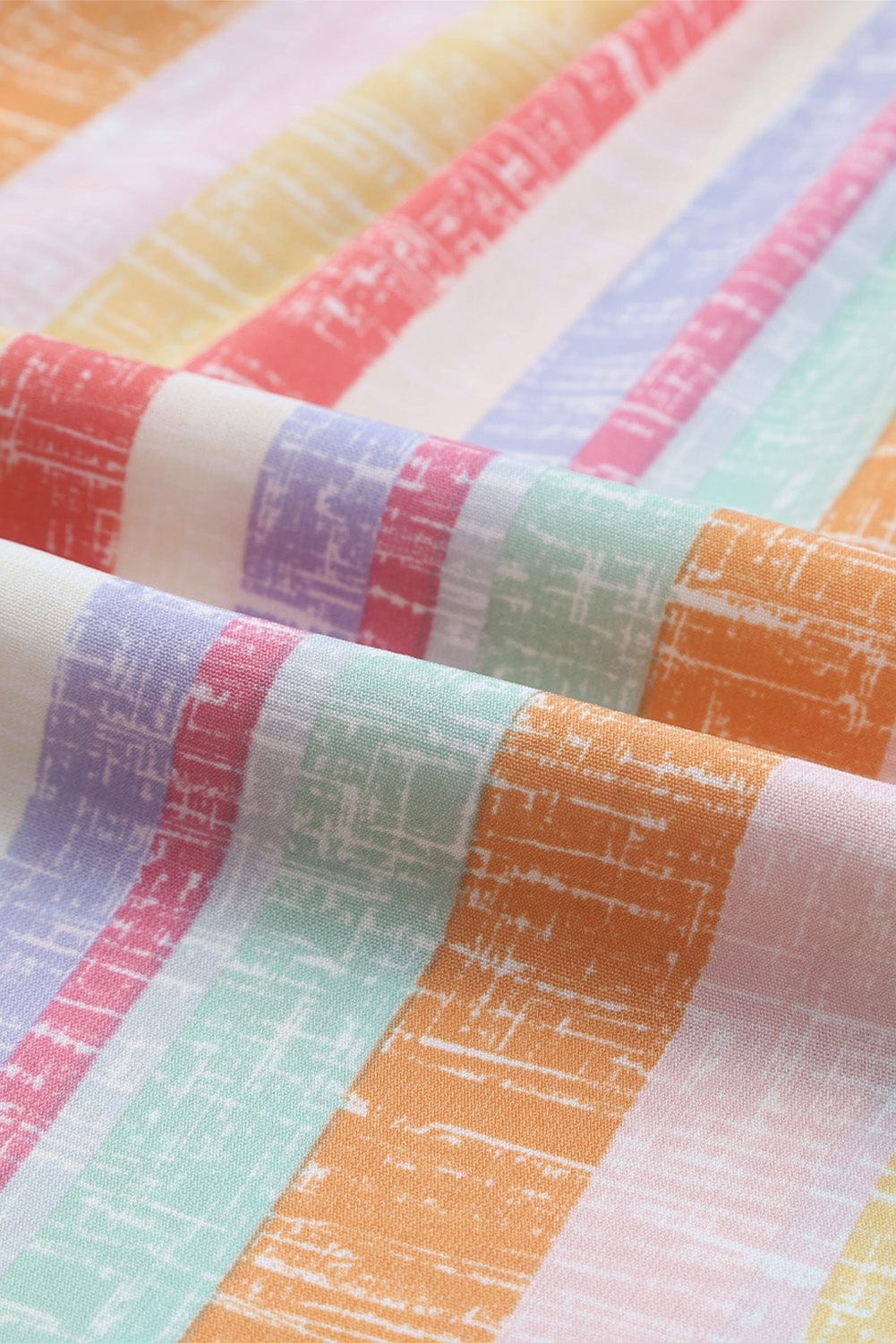 Multicolored Striped Color Block Ruffle Trim O-neck Sleeveless Blouse