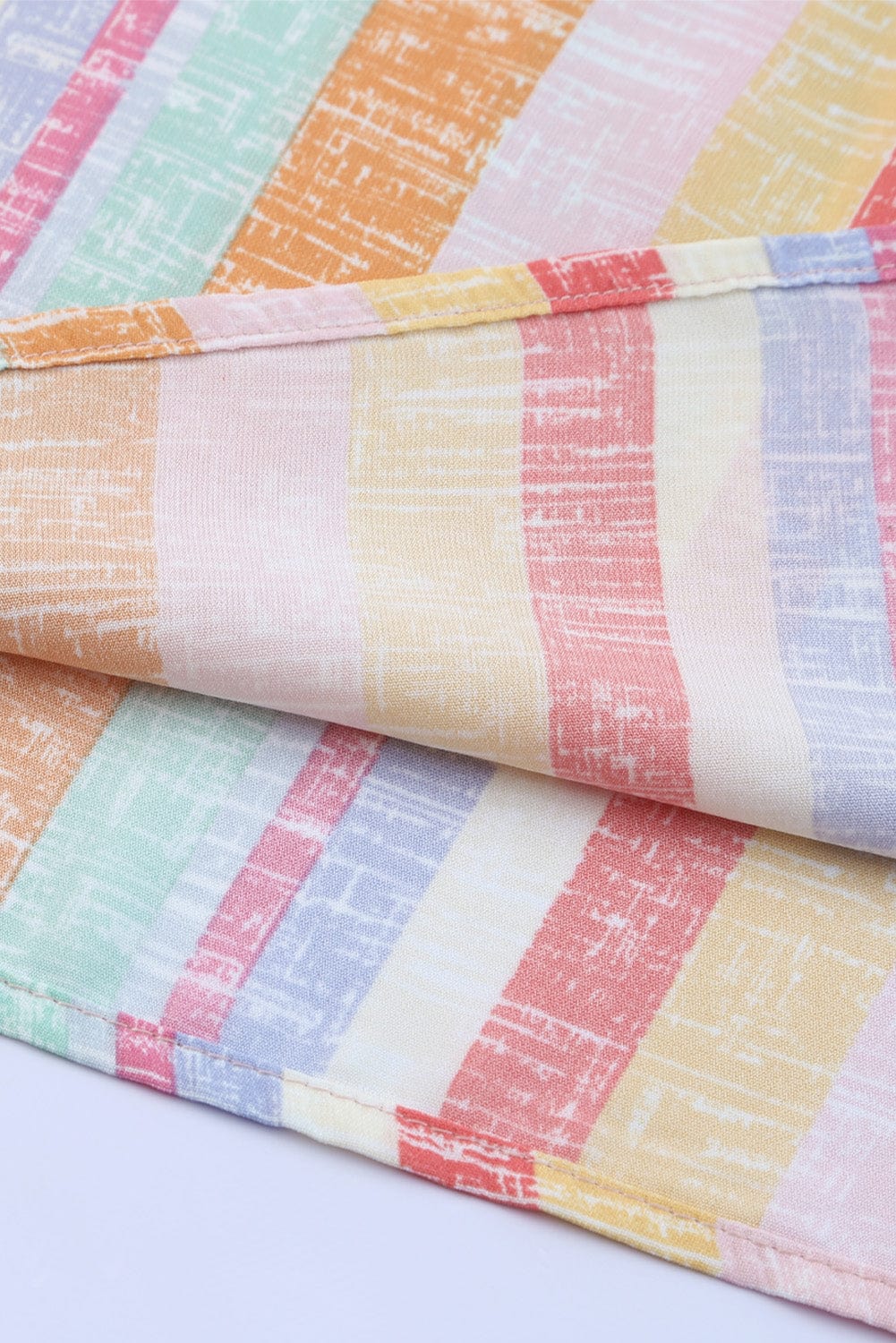 Multicolored Striped Color Block Ruffle Trim O-neck Sleeveless Blouse