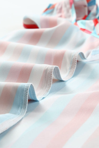 Multicolored Striped V-Neck Tank Top with Ruffle Straps