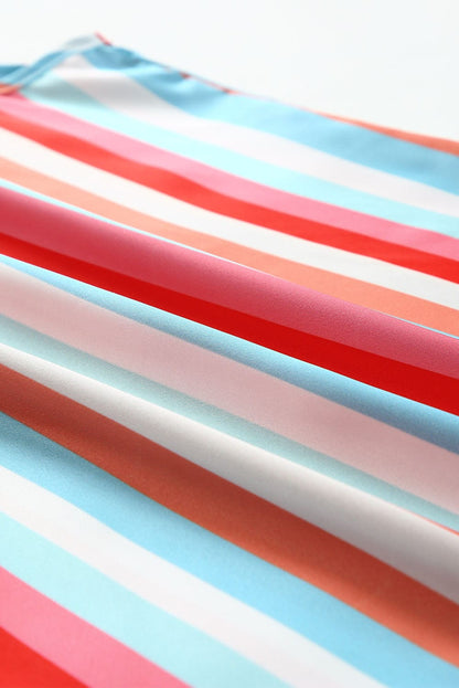 Multicolored Striped V-Neck Tank Top with Ruffle Straps