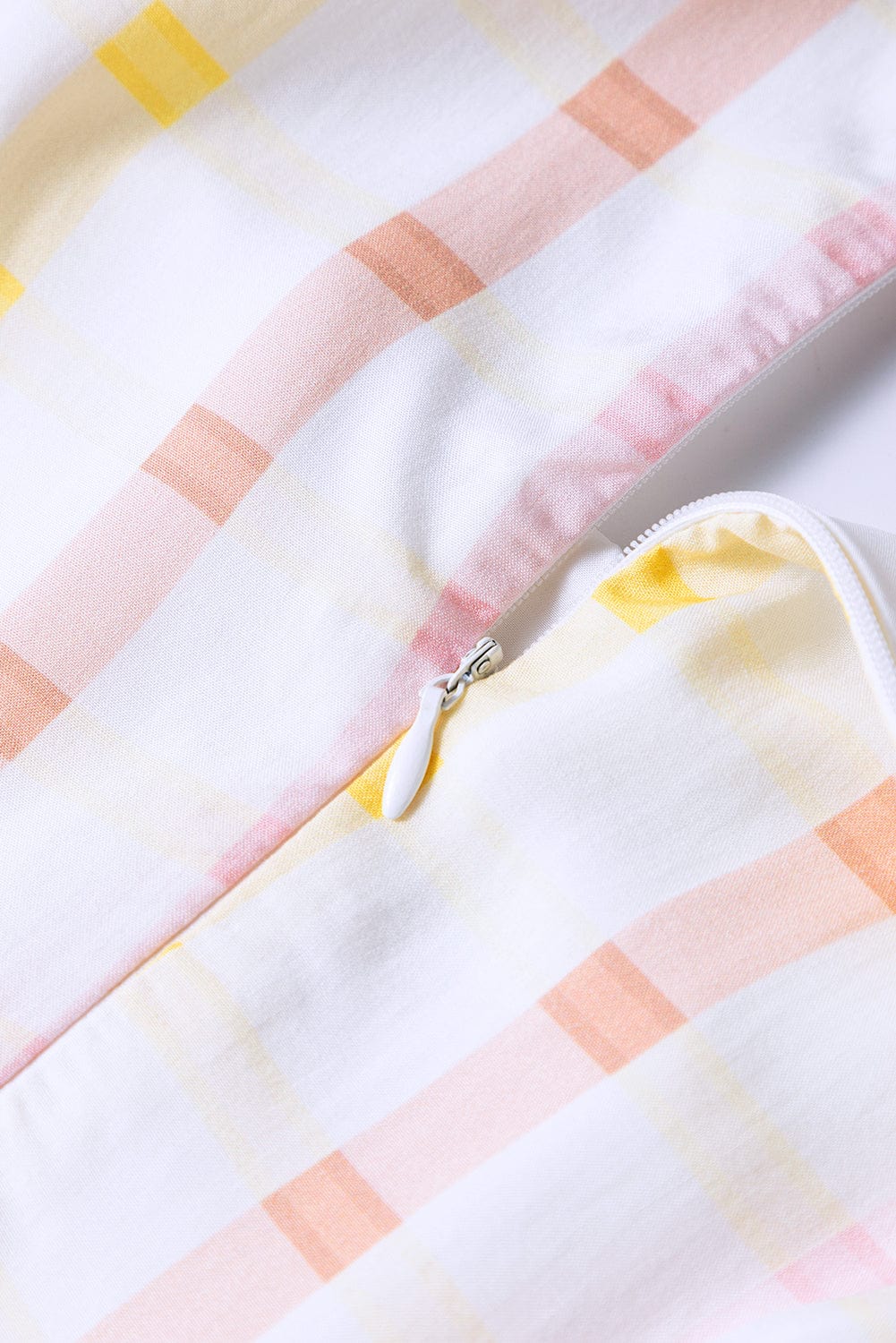 Multicolour Plaid Print Puff Sleeve Skater Dress with Square Neck