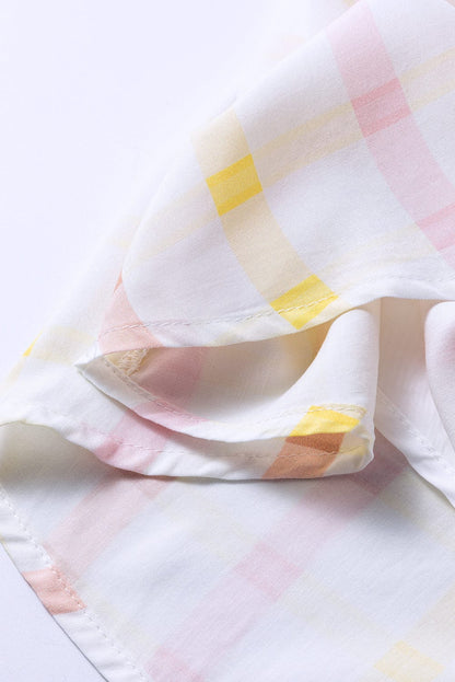 Multicolour Plaid Print Puff Sleeve Skater Dress with Square Neck