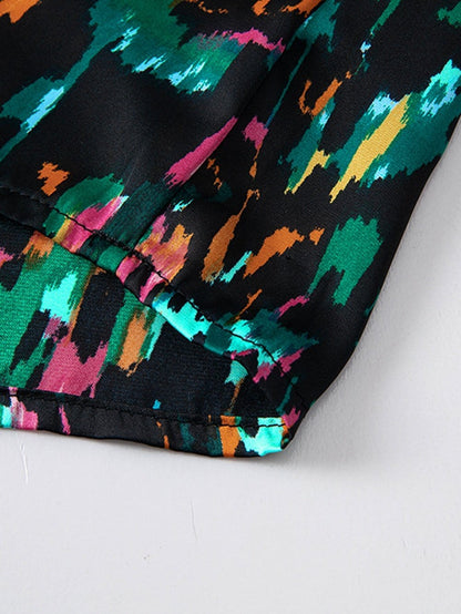 Multicolour Ruffle Sleeve Abstract Print Blouse