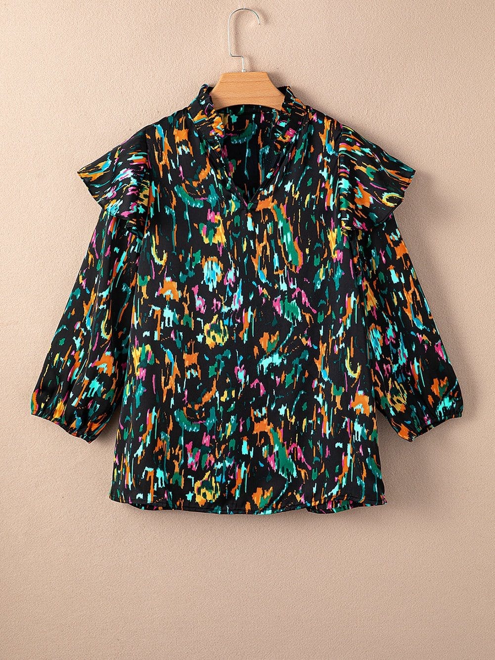 Multicolour Ruffle Sleeve Abstract Print Blouse