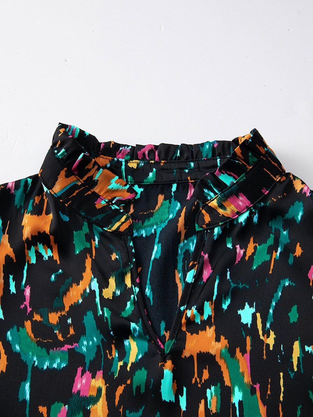 Multicolour Ruffle Sleeve Abstract Print Blouse