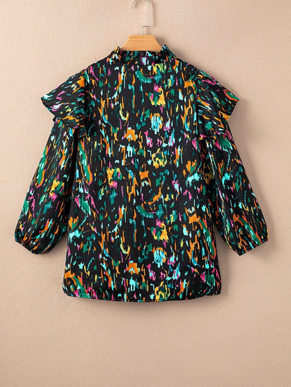 Multicolour Ruffle Sleeve Abstract Print Blouse