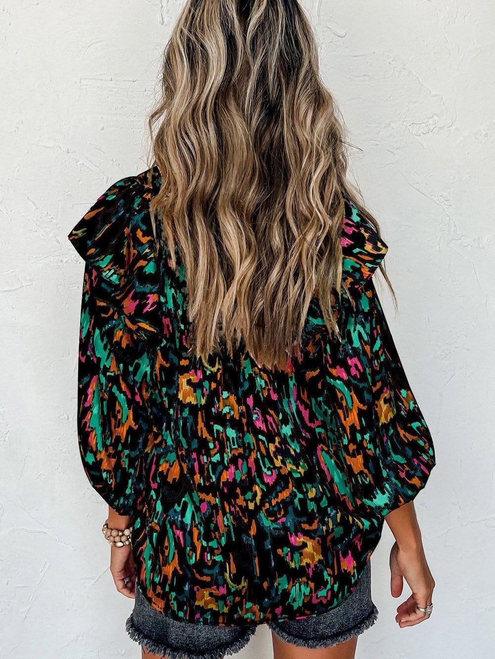 Multicolour Ruffle Sleeve Abstract Print Blouse