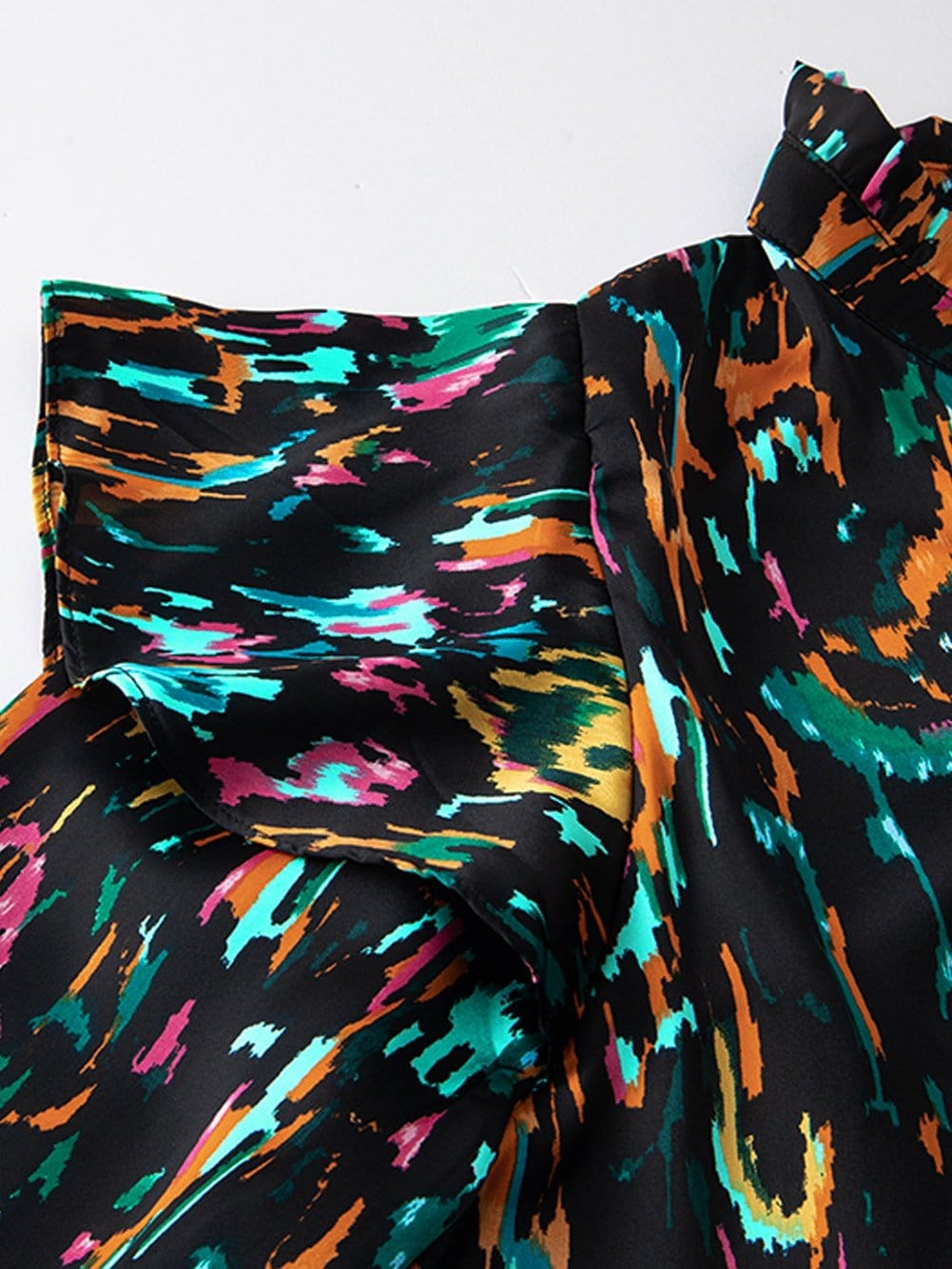 Multicolour Ruffle Sleeve Abstract Print Blouse