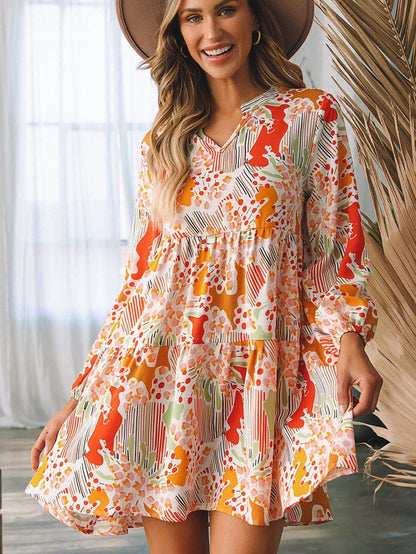 Multicolour V-Neck Lace Detail Summer Shift Dress