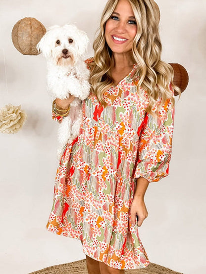 Multicolour V-Neck Lace Detail Summer Shift Dress