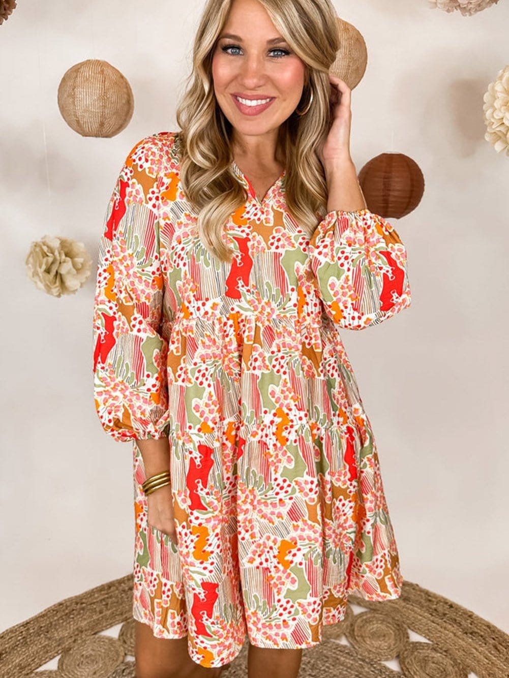 Multicolour V-Neck Lace Detail Summer Shift Dress