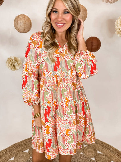 Multicolour V-Neck Lace Detail Summer Shift Dress