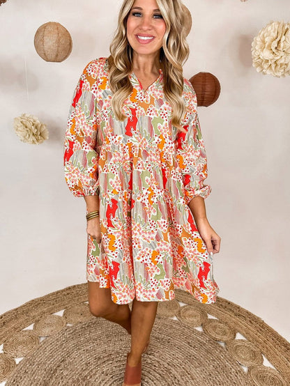 Multicolour V-Neck Lace Detail Summer Shift Dress