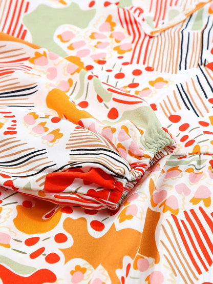 Multicolour V-Neck Lace Detail Summer Shift Dress