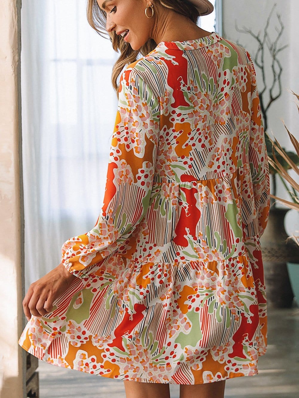 Multicolour V-Neck Lace Detail Summer Shift Dress