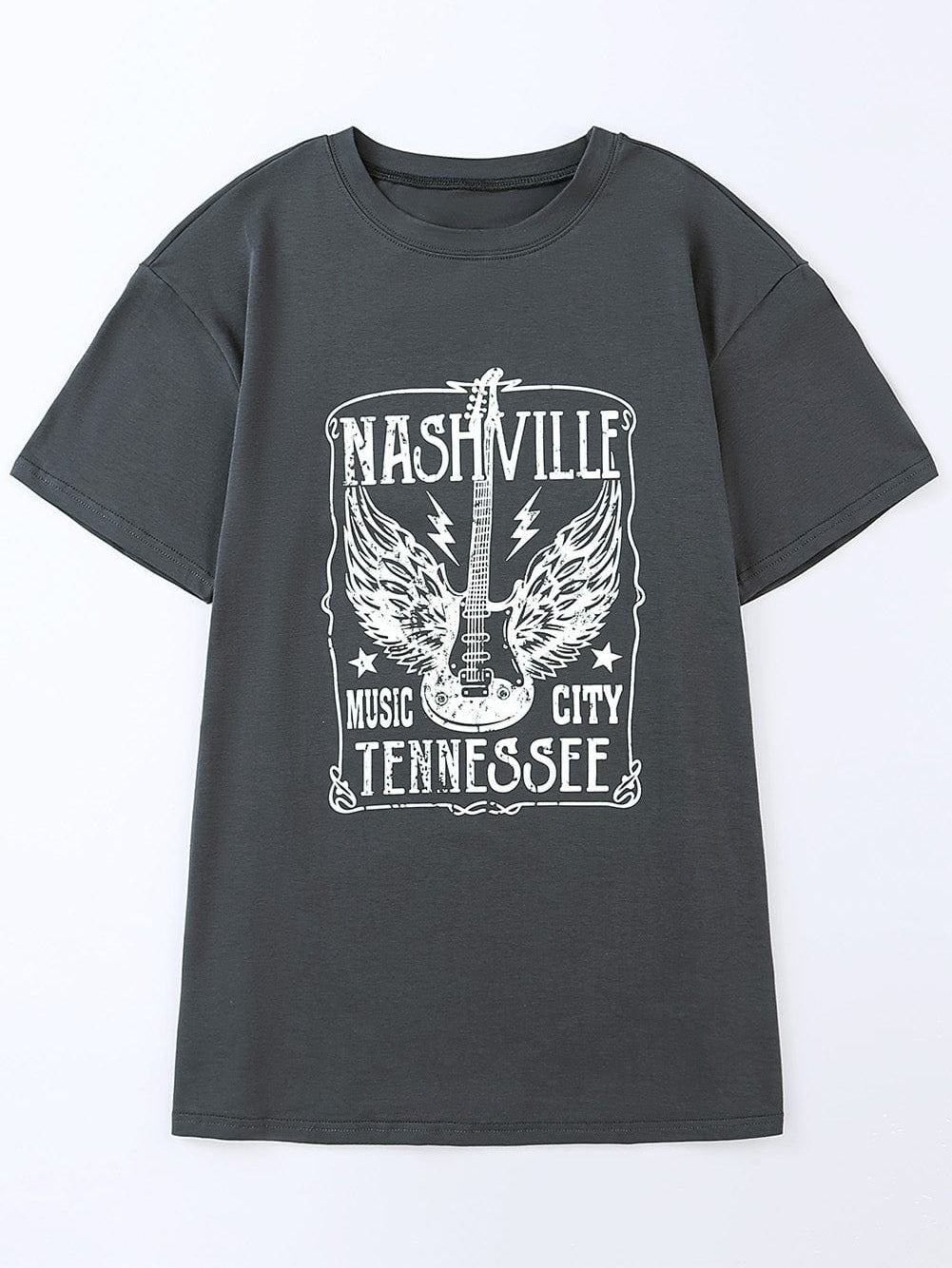 Musical Vibes Oversized Graphic Print Guitar Letter T-Shirt