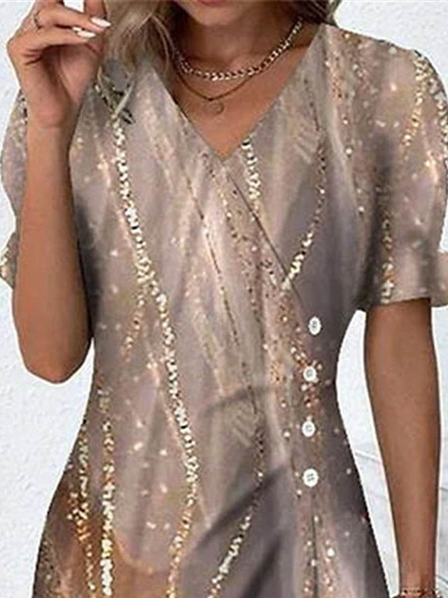 Women's Dress - Casual Dress Sheath Dress Wrap Dress Floral Ombre Ruched Ruffle V Neck Midi Dress Fashion Streetwear Outdoor Daily Half Sleeve Regular Fit Purple Green Khaki Summer Spring S M L XL XXL Presale