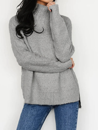 Women's Plus Size Pullover Sweater Jumper Turtleneck Ribbed Knit Polyester Split Fall Winter Regular Outdoor Going out Weekend Stylish Plus Size Casual Long Sleeve Pure Color Green Gray XS S M