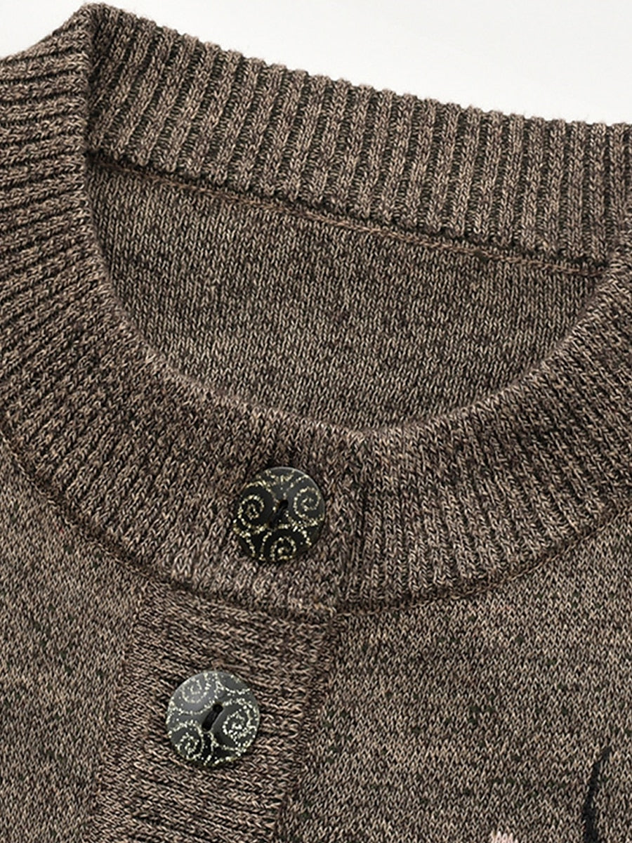 Women's Cardigan Sweater Crew Neck Ribbed Knit Polyester Button Pocket Fall Winter Outdoor Holiday Going out Stylish Casual Soft Long Sleeve Floral claret Grass Green Leather Pink XL 2XL 3XL