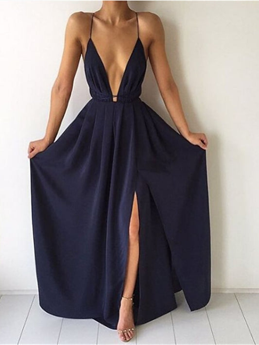Women's Dress - Party Dress Wedding Guest Dress Swing Dress Long Dress Maxi Dress Black Pink Wine Sleeveless Pure Color Lace up Spring Summer Deep V 2023 S M L