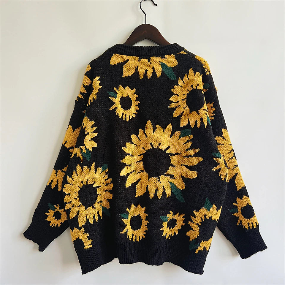 Women's Pullover Sweater Jumper Crew Neck Chunky Knit Polyester Embroidery Spring Fall Winter Regular Daily Holiday Valentine Stylish Casual Long Sleeve Floral Black Yellow S M L