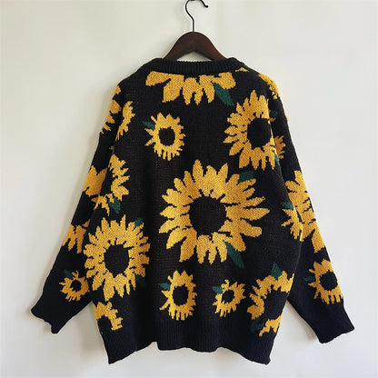 Women's Pullover Sweater Jumper Crew Neck Chunky Knit Polyester Embroidery Spring Fall Winter Regular Daily Holiday Valentine Stylish Casual Long Sleeve Floral Black Yellow S M L