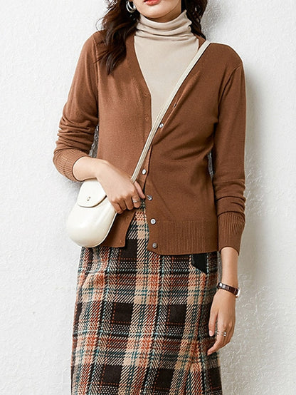 Women's Cardigan Sweater V Neck Ribbed Knit Polyester Button Fall Winter Short Daily Going out Weekend Stylish Casual Soft Long Sleeve Solid Color Haze blue Black White S M L