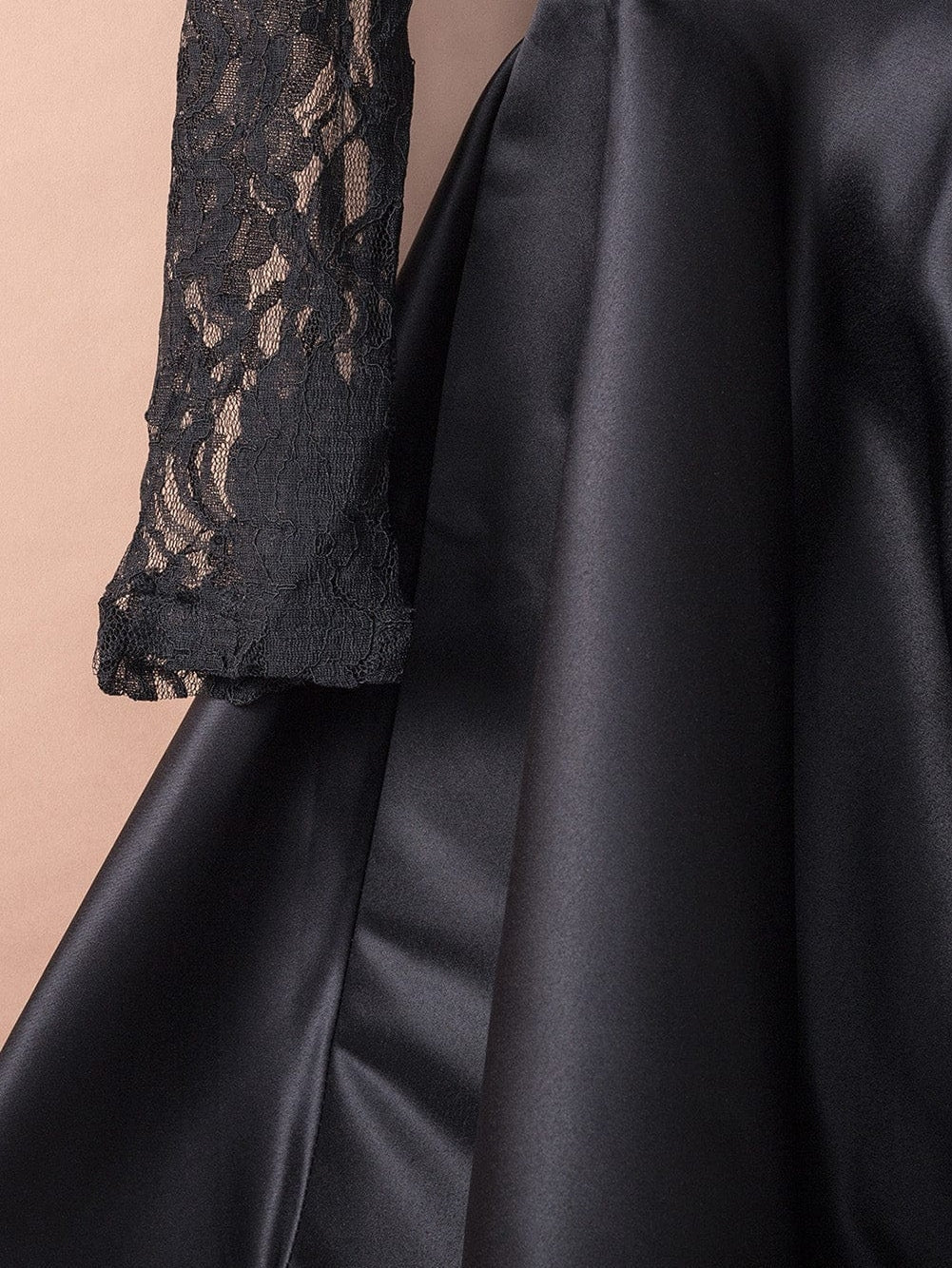 Mysterious Black Lace High-Low Satin Evening Gown