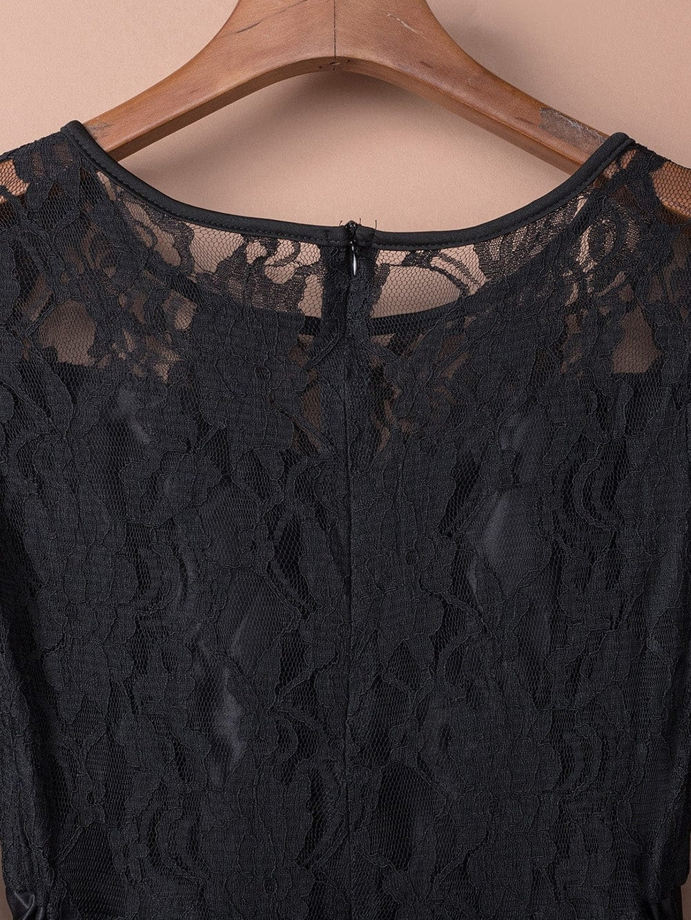 Mysterious Black Lace High-Low Satin Evening Gown