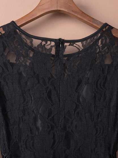 Mysterious Black Lace High-Low Satin Evening Gown
