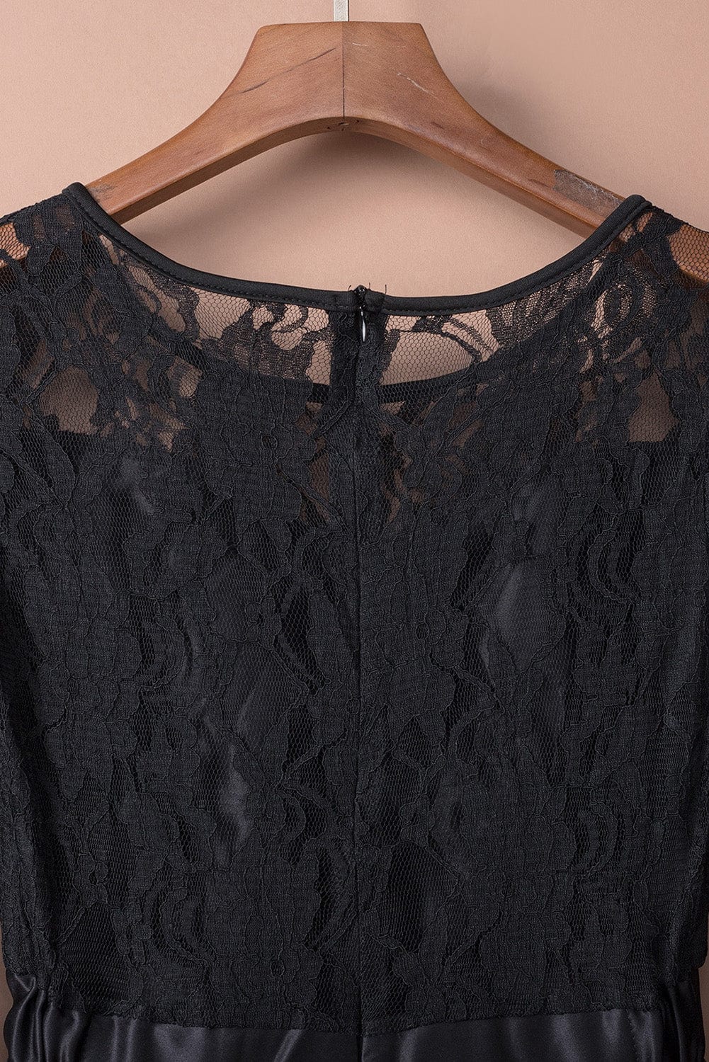 Mysterious Black Lace High-Low Satin Evening Gown