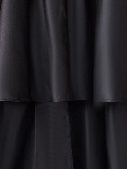 Mysterious Black Lace High-Low Satin Evening Gown