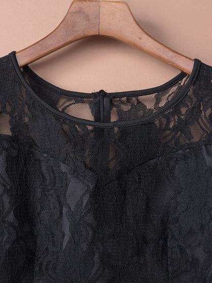 Mysterious Black Lace High-Low Satin Evening Gown