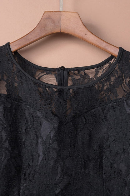 Mysterious Black Lace High-Low Satin Evening Gown