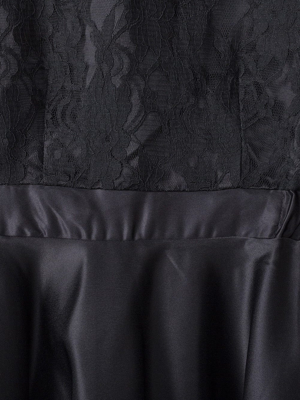 Mysterious Black Lace High-Low Satin Evening Gown