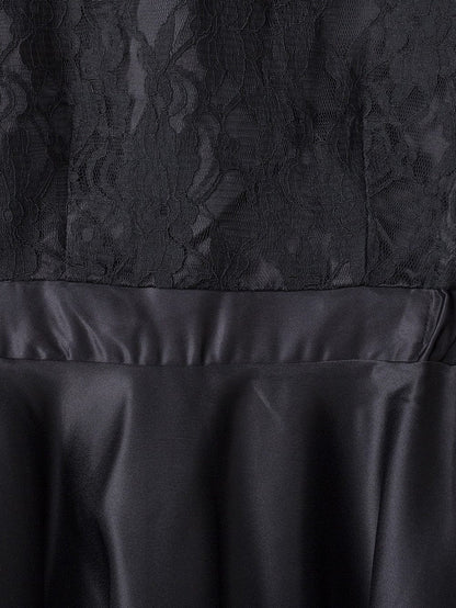 Mysterious Black Lace High-Low Satin Evening Gown