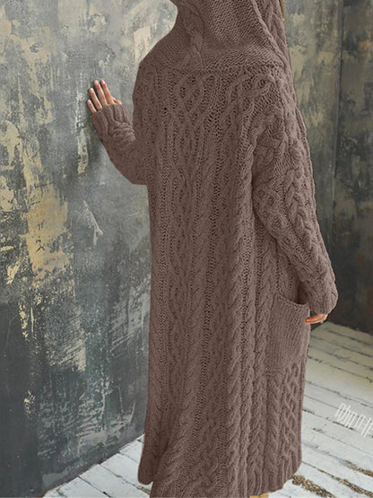 Women's Cardigan Sweater Hooded Cable Knit Polyester Pocket Hooded Fall Winter Long Outdoor Daily Going out Stylish Casual Soft Long Sleeve Solid Color Black Yellow Pink S M L