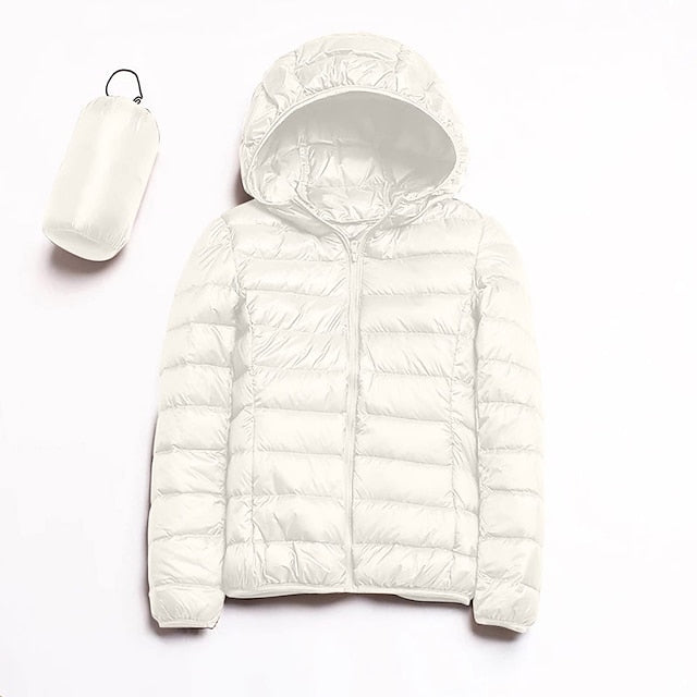 Women's Puffer Jacket with Hoodie Jacket Hiking Down Jacket Winter Outdoor Thermal Warm Packable Waterproof Windproof Jacket Top Full Length Visible Zipper Fishing Camping / Hiking / Caving