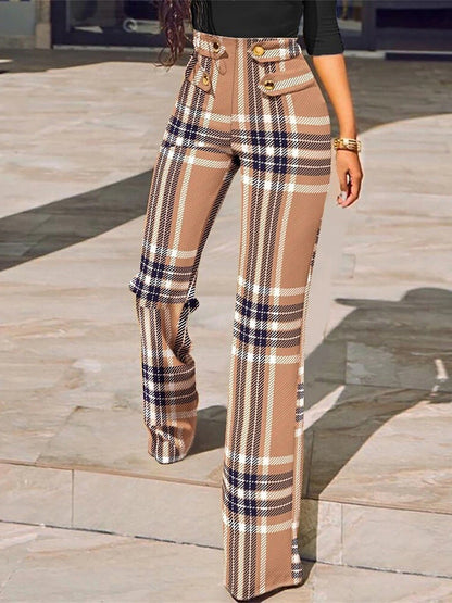 Women's Dress Pants Acrylic Plaid Black Khaki Elegant High Waist Full Length Work Street Summer Fall