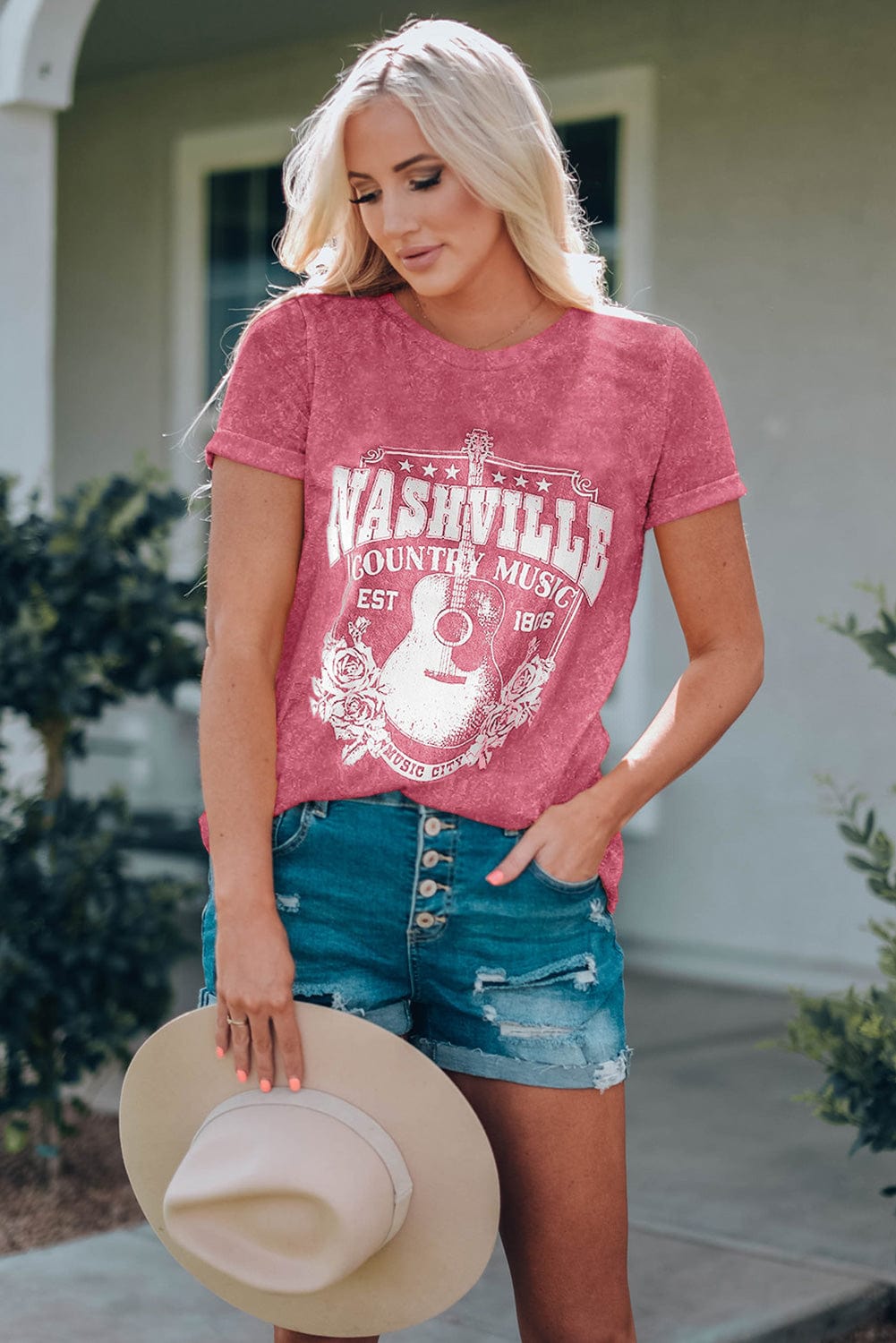Nashville Vibes Red Graphic Tee for Music Lovers