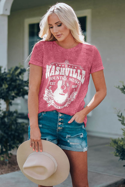 Nashville Vibes Red Graphic Tee for Music Lovers