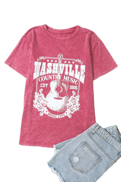Nashville Vibes Red Graphic Tee for Music Lovers