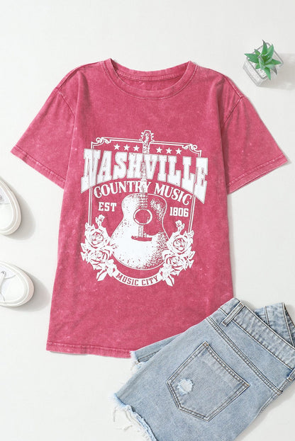 Nashville Vibes Red Graphic Tee for Music Lovers