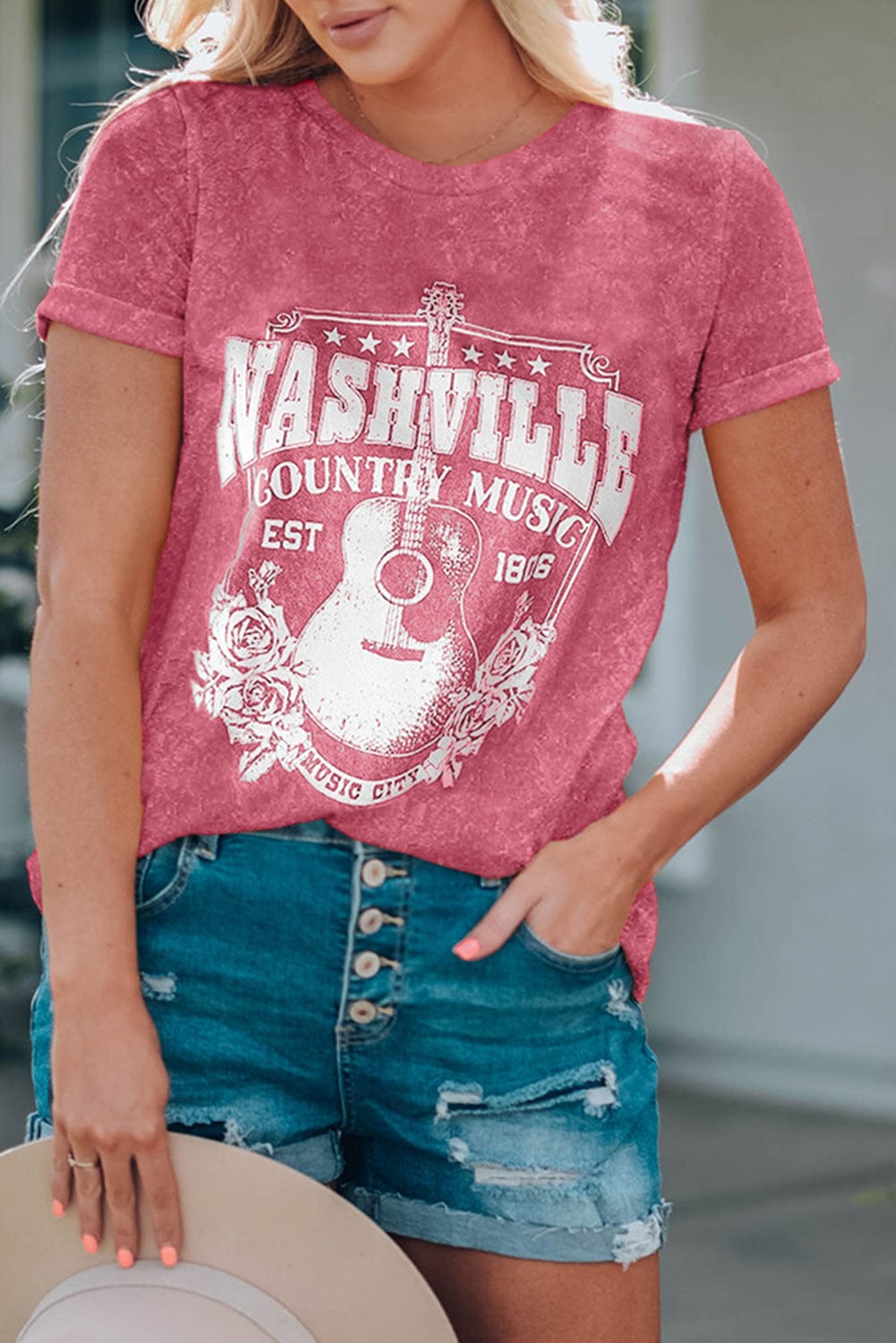 Nashville Vibes Red Graphic Tee for Music Lovers